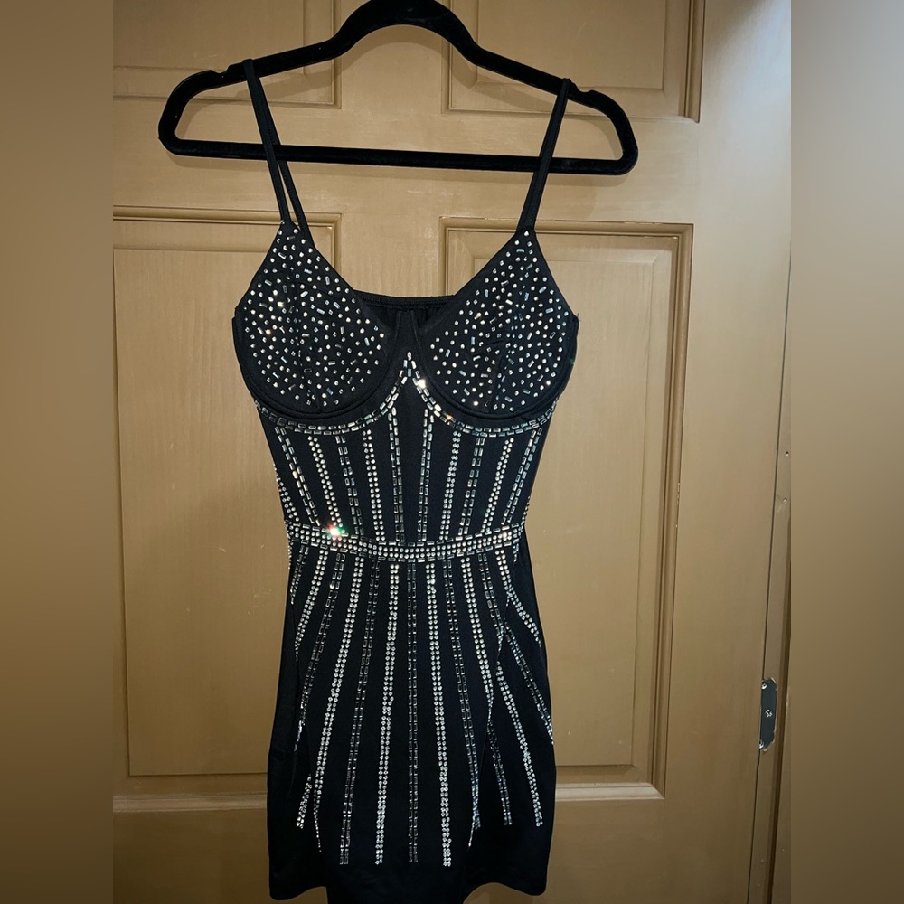 Spaghetti strap backless bodycon sparkly mini dress